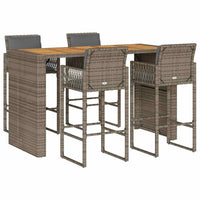 Thumbnail for 5-tlg. Gartenbar-Set mit Kissen Grau Poly Rattan Akazie