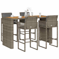 Thumbnail for 5-tlg. Gartenbar-Set mit Kissen Grau Poly Rattan Akazie