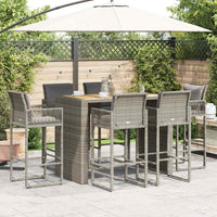 Thumbnail for 7-tlg. Gartenbar-Set mit Kissen Grau Poly Rattan Akazie
