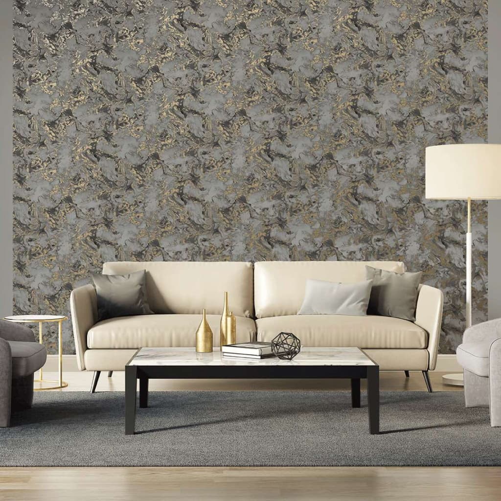 DUTCH WALLCOVERINGS Tapete Marmor Grau und Gold