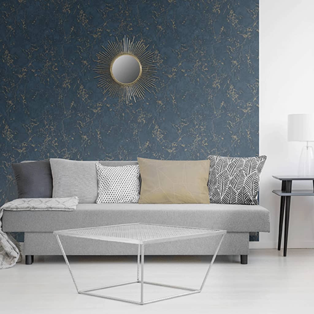 DUTCH WALLCOVERINGS Tapete Marmor-Optik Blau und Golden