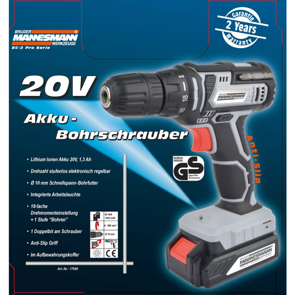 Brüder Mannesmann Akku-Bohrschrauber 1,3 Ah 20 V