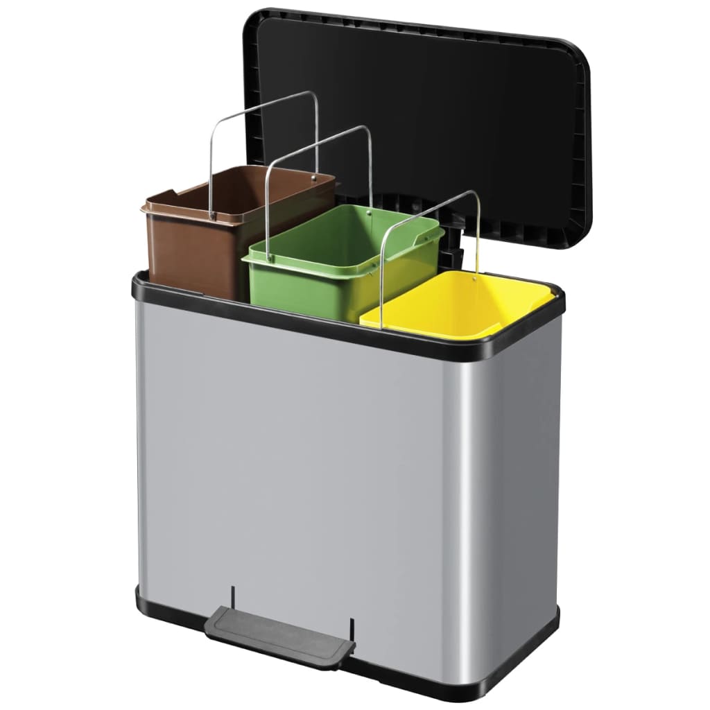 Hailo Tretmülleimer Oko Trio Plus Größe L 3×9L Silbern 0633-220