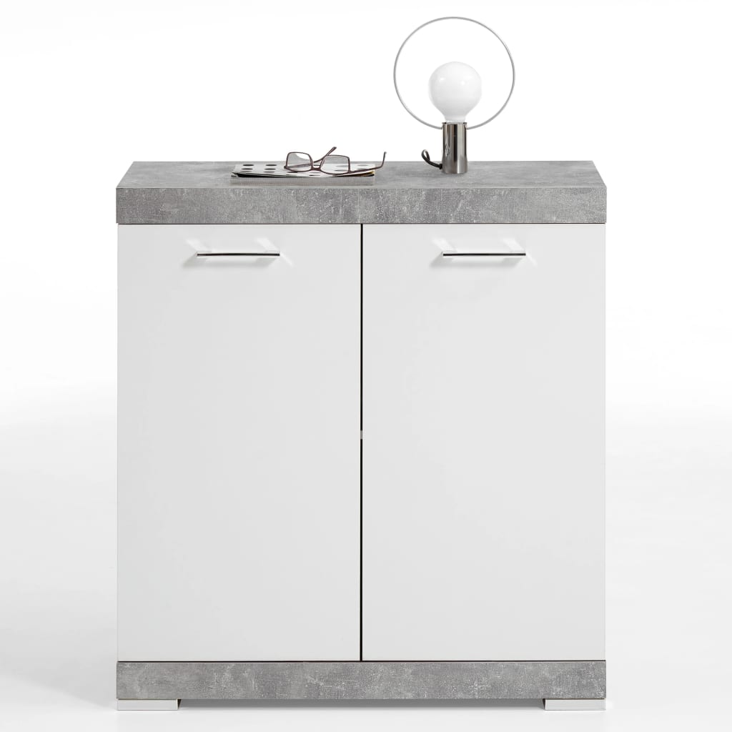 FMD Kommode mit 2 Türen 80×34,9×89,9 cm Weiß und Betongrau