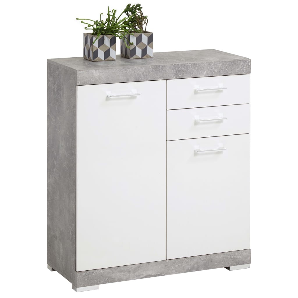 FMD Kommode mit 2 Türen & 2 Schubladen 80×34,9×89,9 cm Weiß/Betongrau