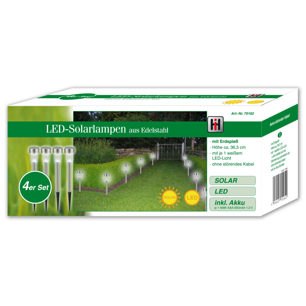 HI LED Solar Gartenleuchte 4 Stk. Edelstahl 36 cm