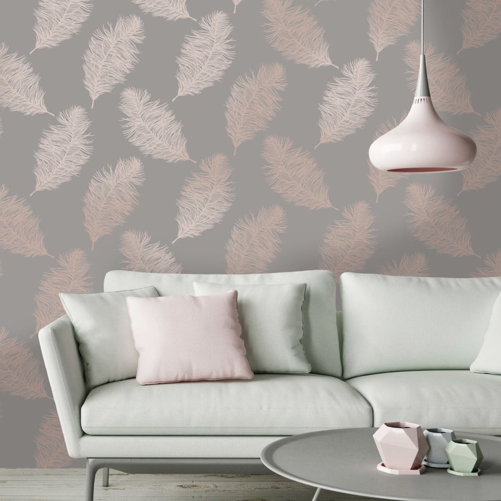 DUTCH WALLCOVERINGS Tapete Fawning Feather Grau und Rotgolden