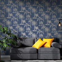 Thumbnail for DUTCH WALLCOVERINGS Tapete Tropische Bäume Marineblau und Silbern