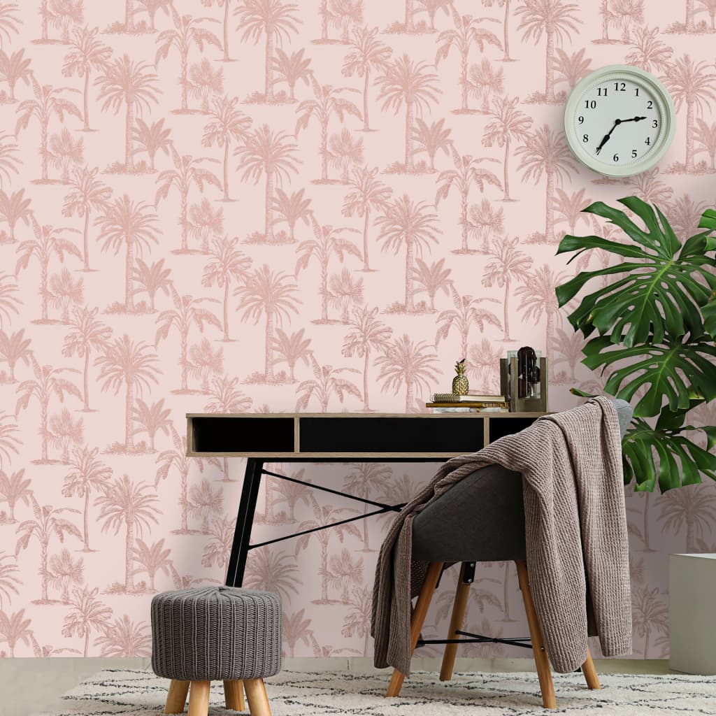 DUTCH WALLCOVERINGS Tapete Tropische Bäume Rosa