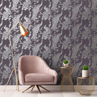 Thumbnail for DUTCH WALLCOVERINGS Tapete Pfauen-Motiv Lila und Silbern