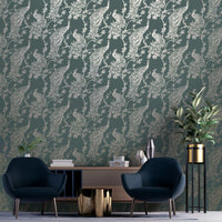 Thumbnail for DUTCH WALLCOVERINGS Tapete Pfauen-Motiv Grün und Silbern