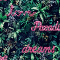 Thumbnail for Good Vibes Fototapete Neon Letter with Plants Grün und Rosa
