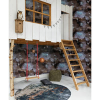 Thumbnail for Good Vibes Tapete Galaxy Planets and Text Blau und Schwarz