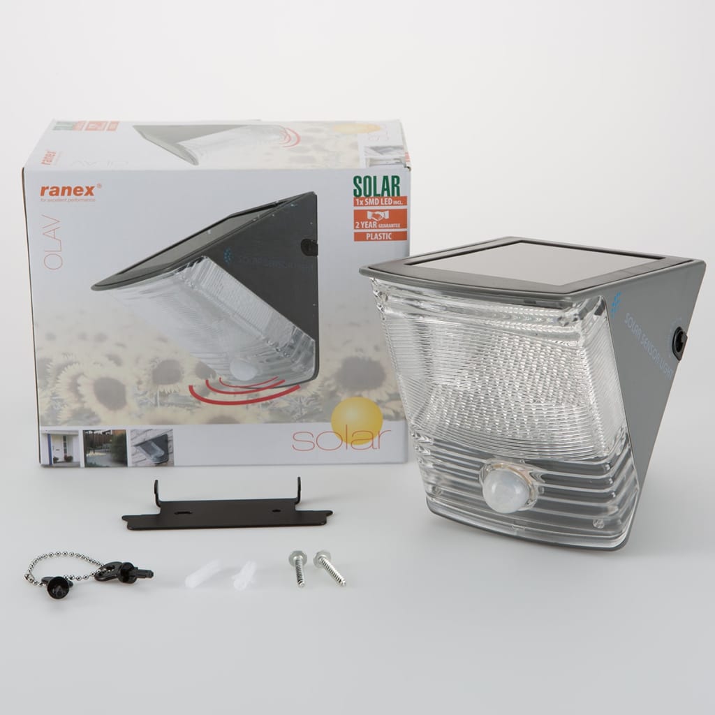 Ranex Solar-Wandleuchte mit PIR-Sensor 0,5 W Schwarz 5000.261