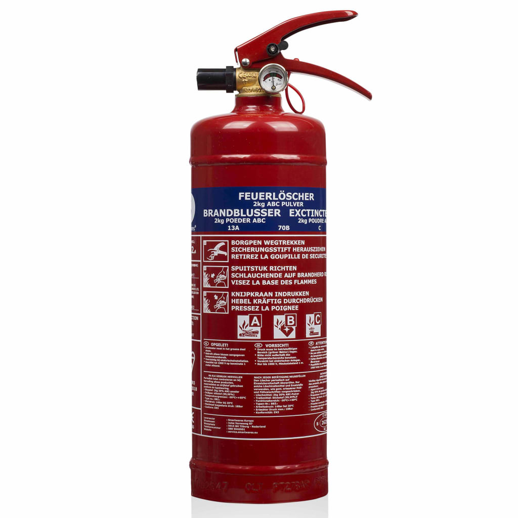 Smartwares Pulver-Feuerlöscher BB2 2 kg Klasse ABC Stahl 10.014.68