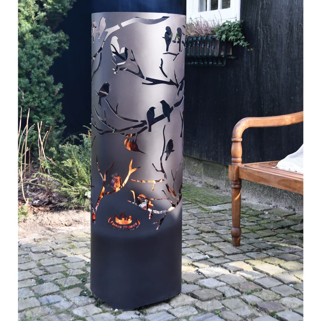 Esschert Design Feuerrohr Birds on Twig Kohlenstoffstahl Schwarz FF409