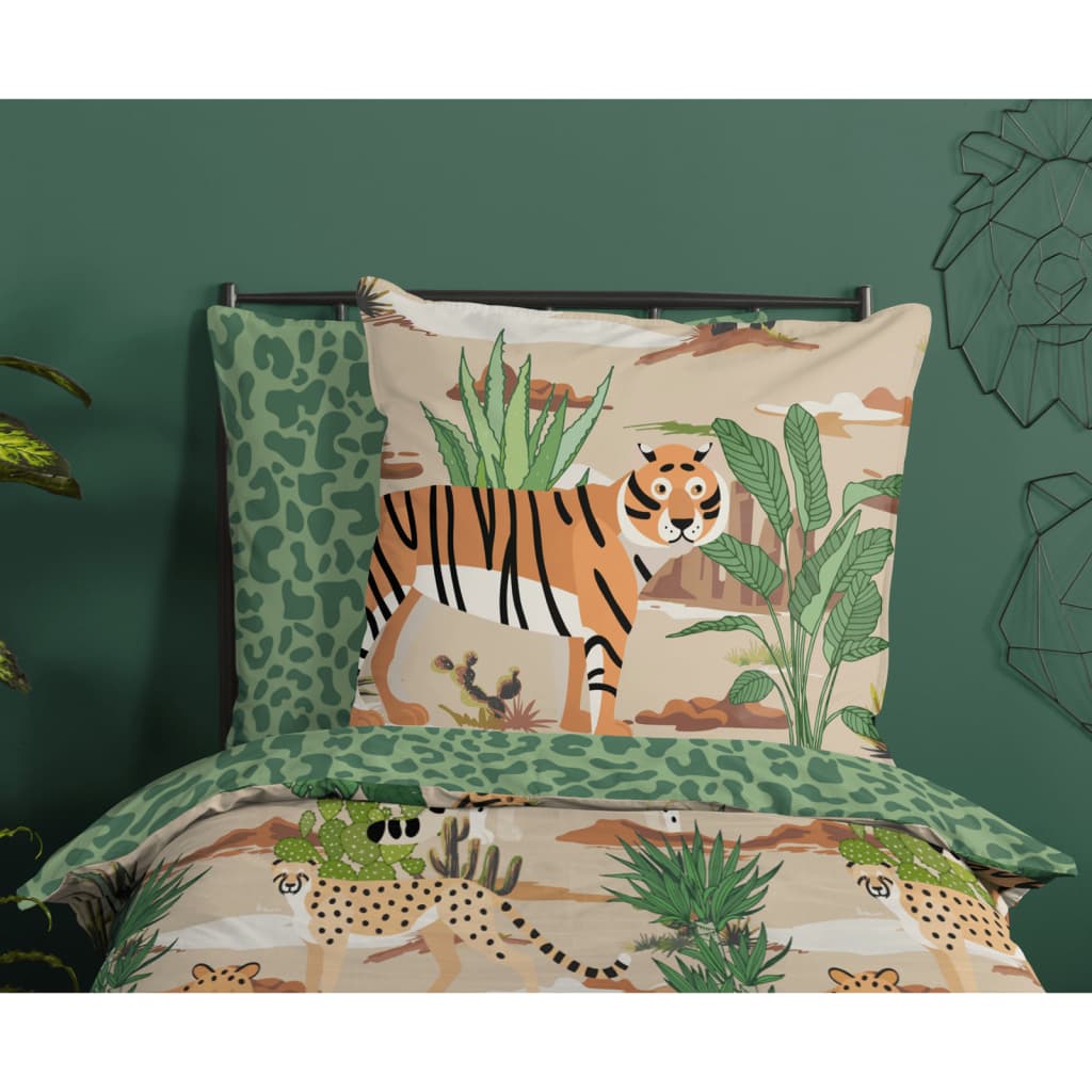 Good Morning Kinder-Bettwäsche-Set FELINES 135x200 cm Sand Grün