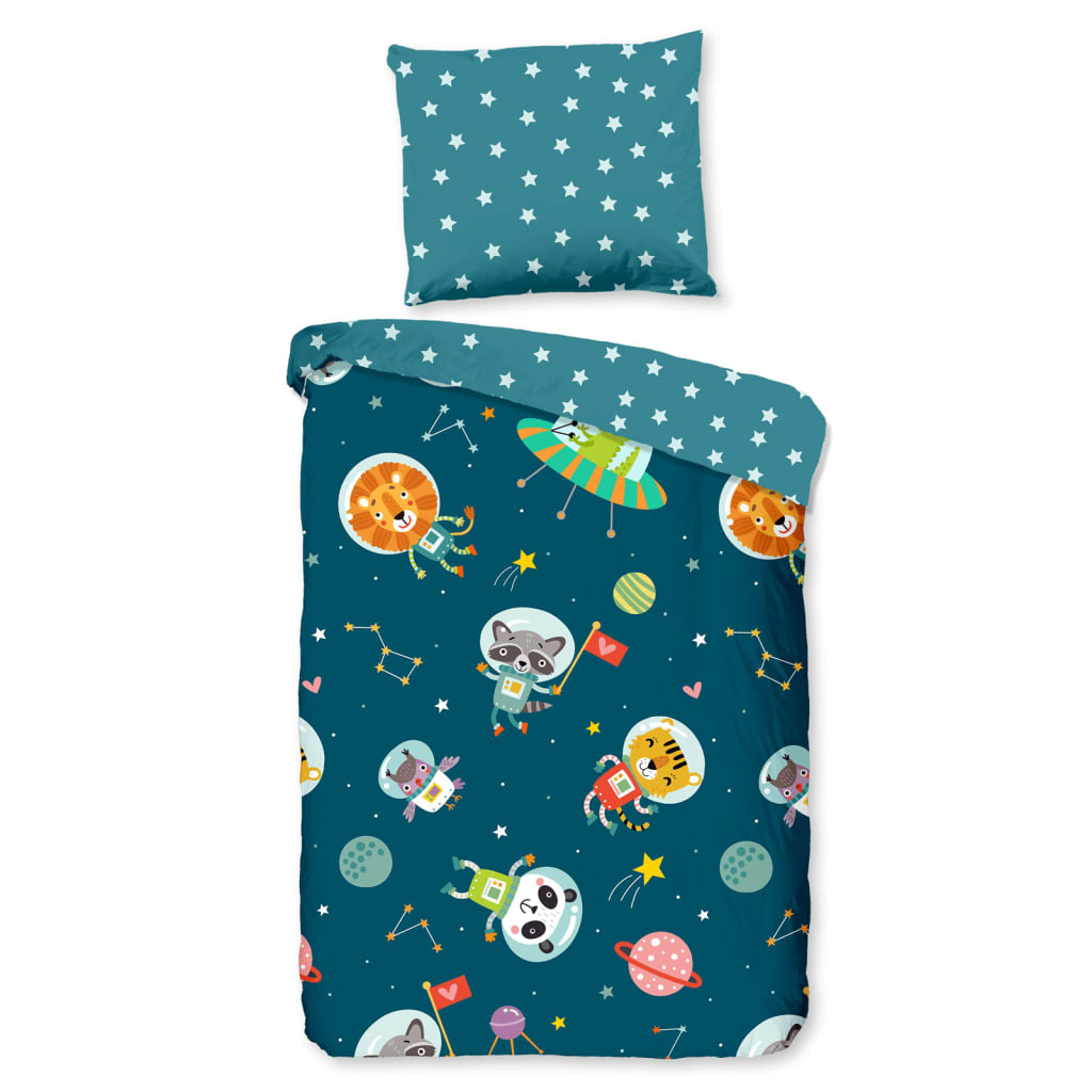 Good Morning Kinder-Bettwäsche-Set SPACY 120x150 cm Petrolblau
