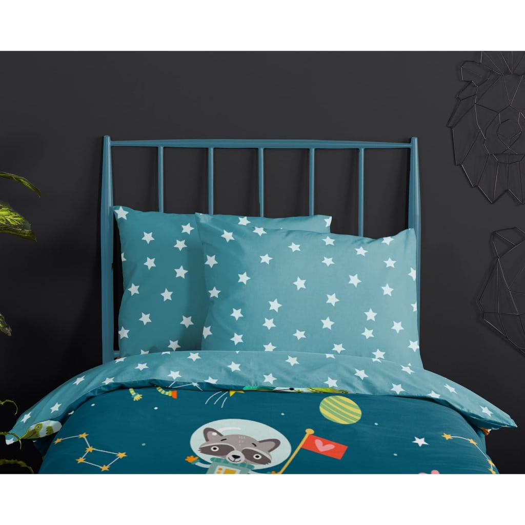 Good Morning Kinder-Bettwäsche-Set SPACY 120x150 cm Petrolblau