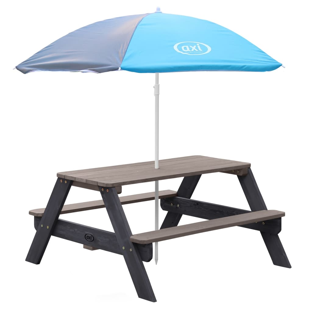 AXI Kinder Picknicktisch Nick mit Regenschirm Braun und Grau