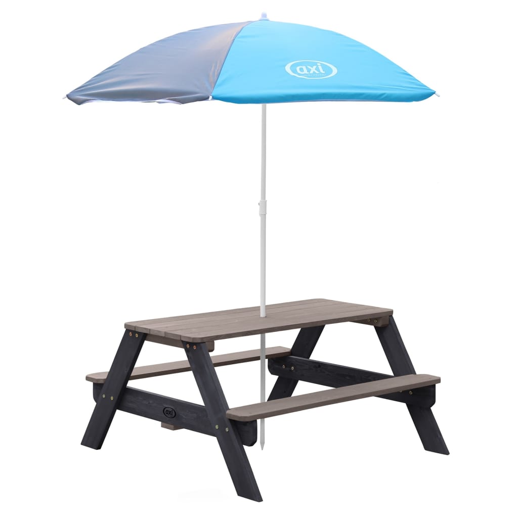 AXI Kinder Picknicktisch Nick mit Regenschirm Braun und Grau