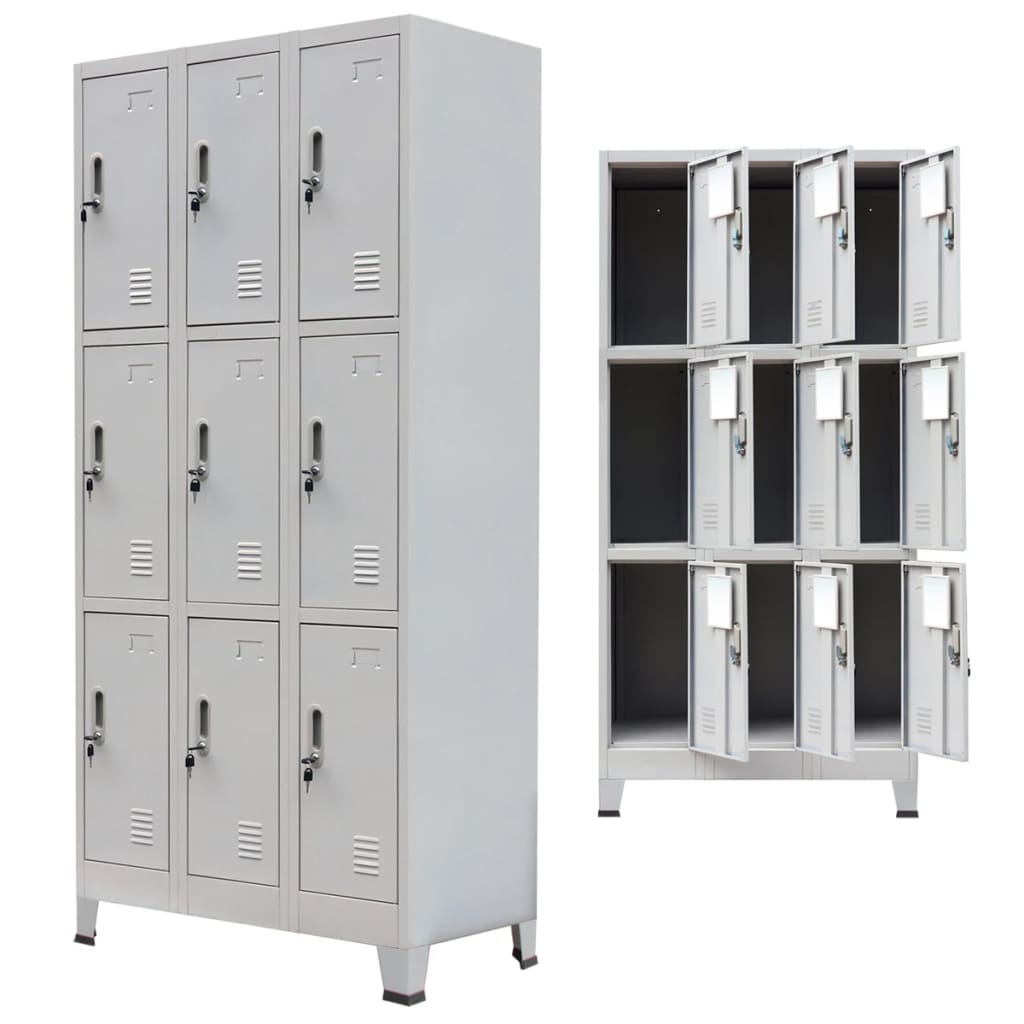 Schließfachschrank mit 9 Fächern Stahl 90x45x180 cm Grau