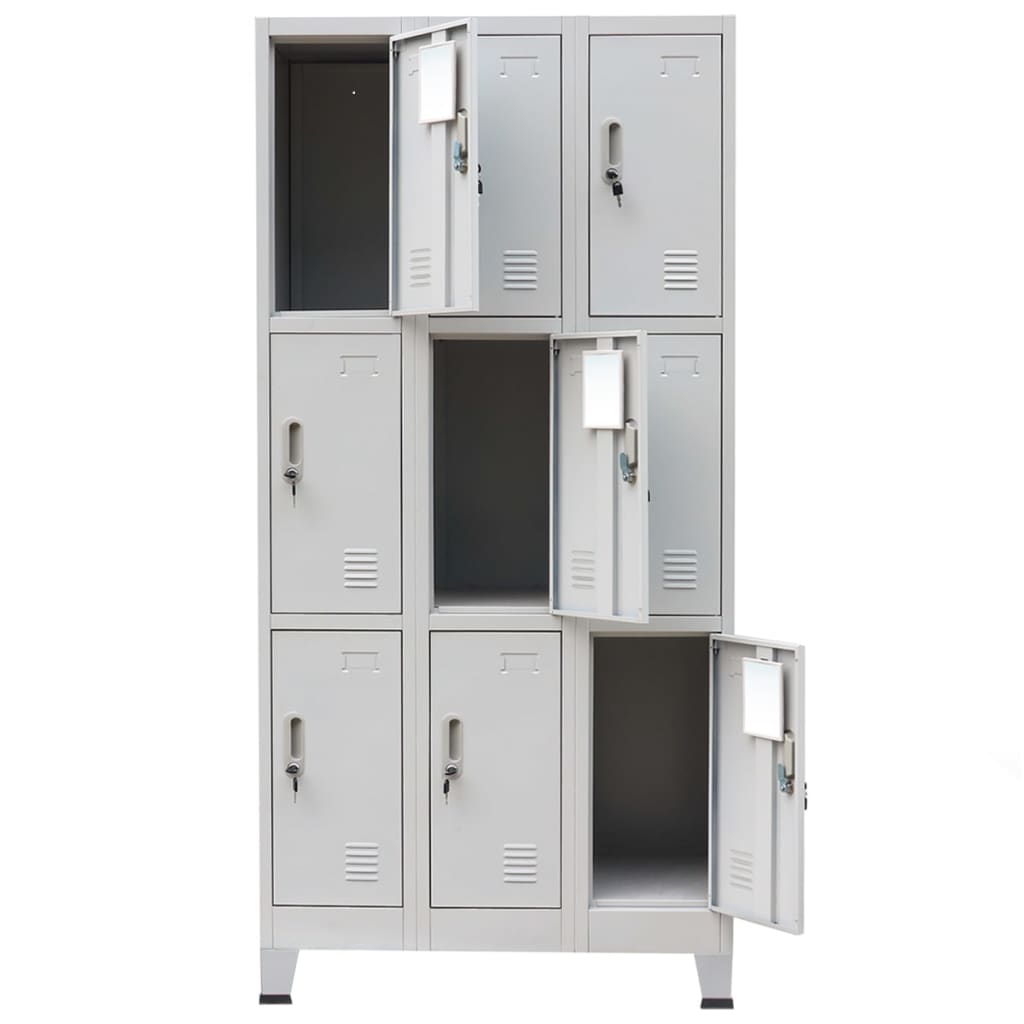 Schließfachschrank mit 9 Fächern Stahl 90x45x180 cm Grau