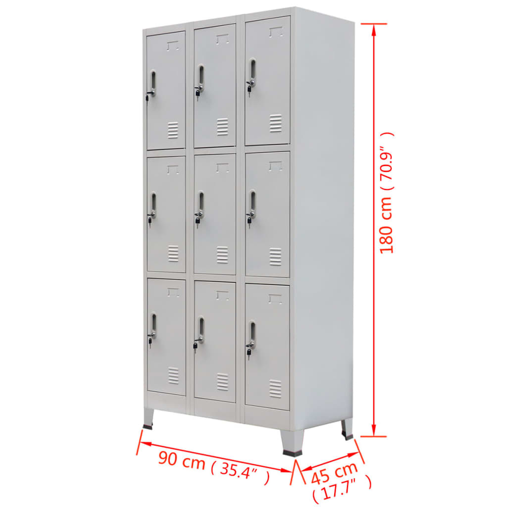 Schließfachschrank mit 9 Fächern Stahl 90x45x180 cm Grau