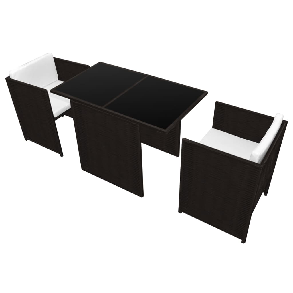 3-tlg. Bistro-Set mit Auflagen Poly Rattan Braun