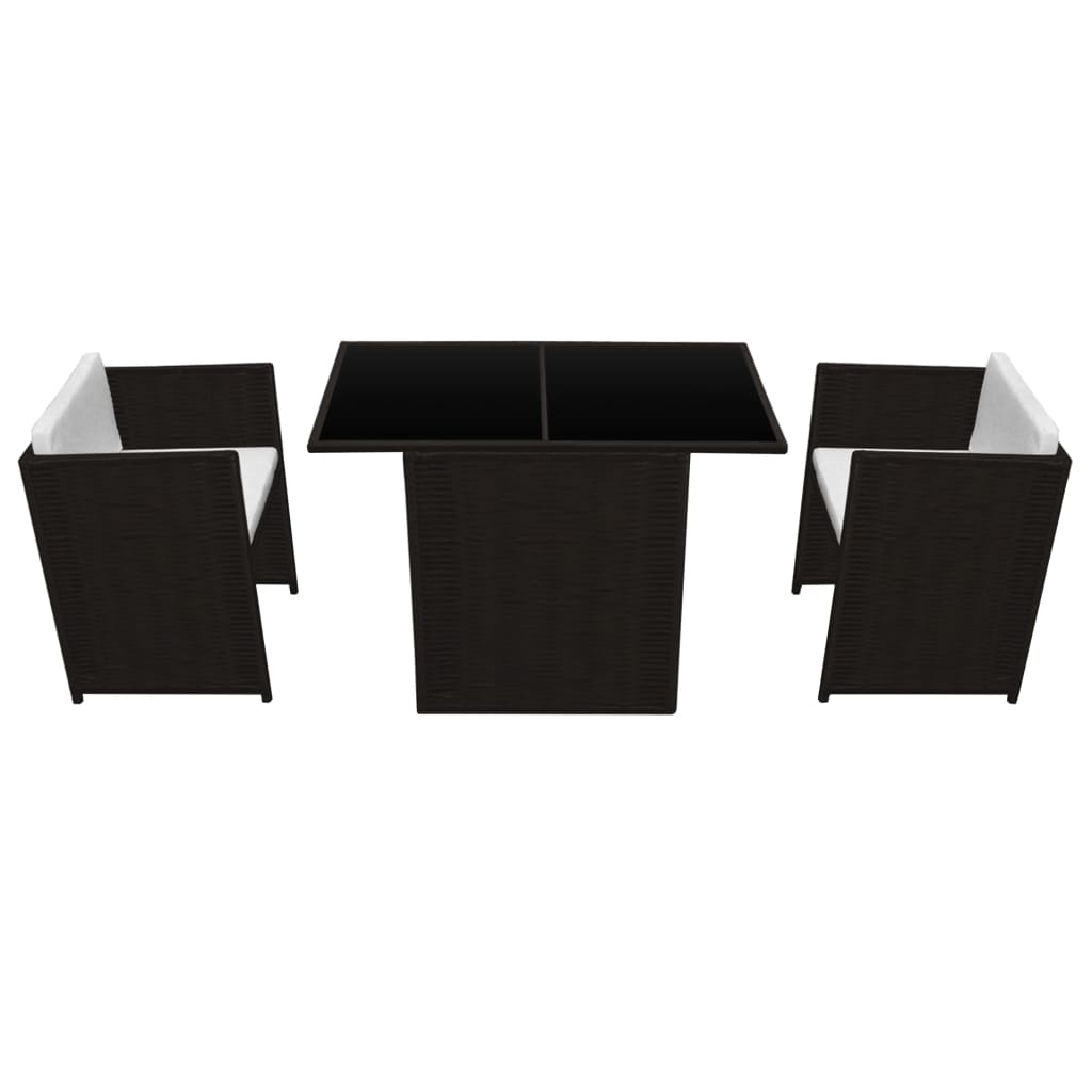 3-tlg. Bistro-Set mit Auflagen Poly Rattan Braun