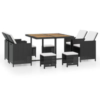 Thumbnail for 9-tlg. Garten-Essgruppe Poly Rattan Akazienholz Schwarz