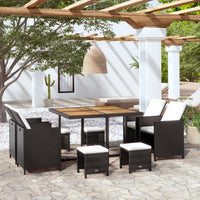 Thumbnail for 9-tlg. Garten-Essgruppe Poly Rattan Akazienholz Schwarz