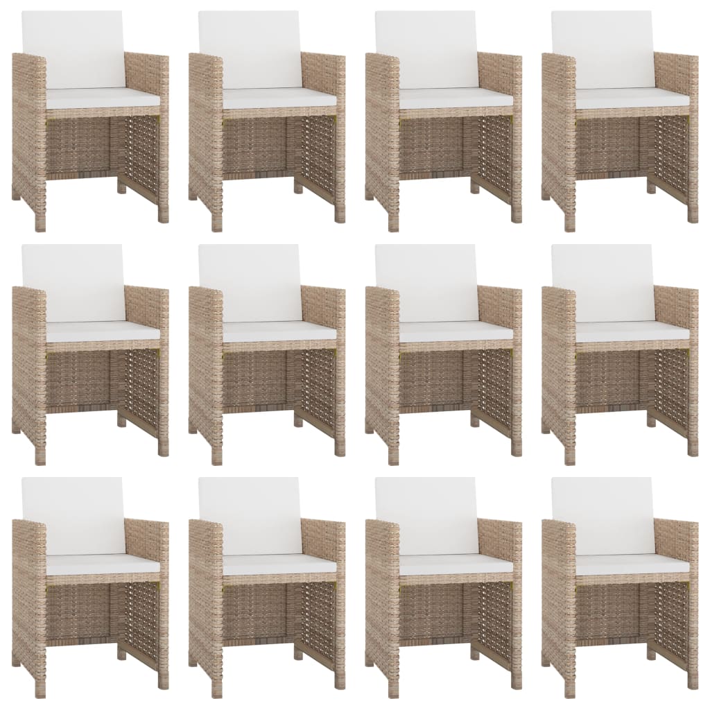 13-tlg. Garten-Essgruppe mit Auflagen Poly Rattan Beige