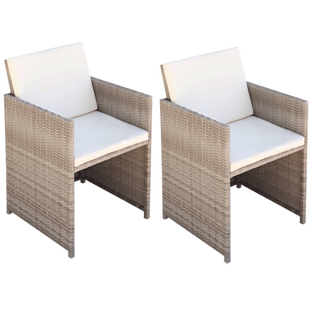 Gartenstühle 2 Stk. mit Polstern und Kissen Poly Rattan Beige