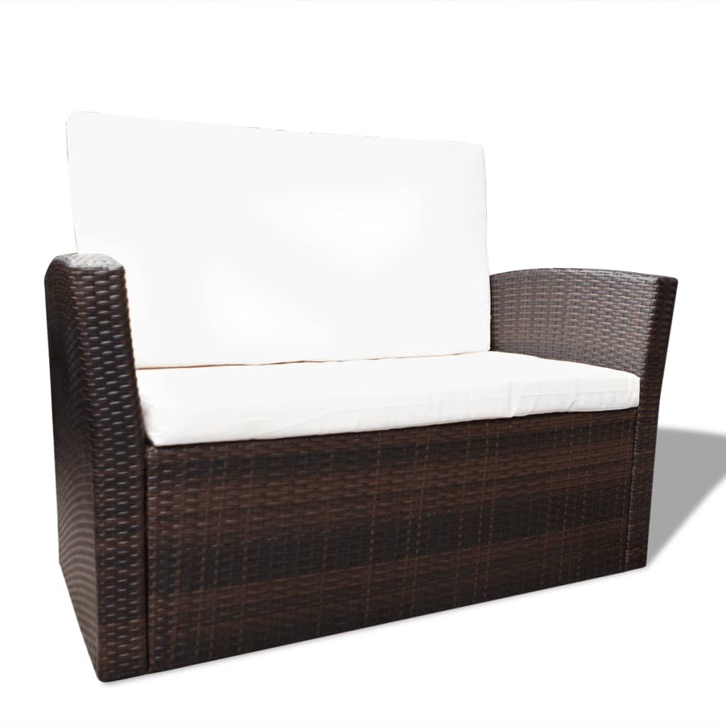4-tlg. Garten-Lounge-Set mit Auflagen Poly Rattan Braun