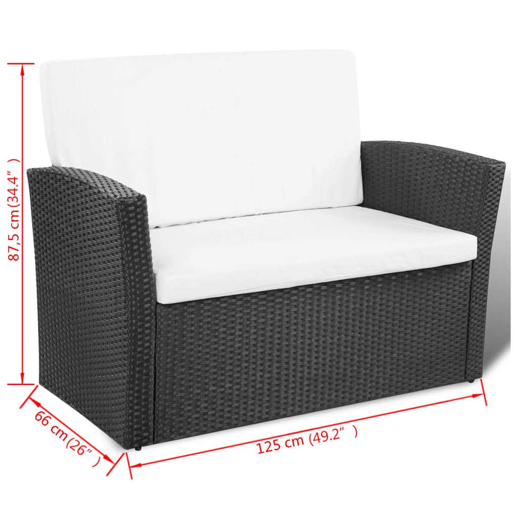 4-tlg. Garten-Lounge-Set mit Auflagen Poly Rattan Schwarz