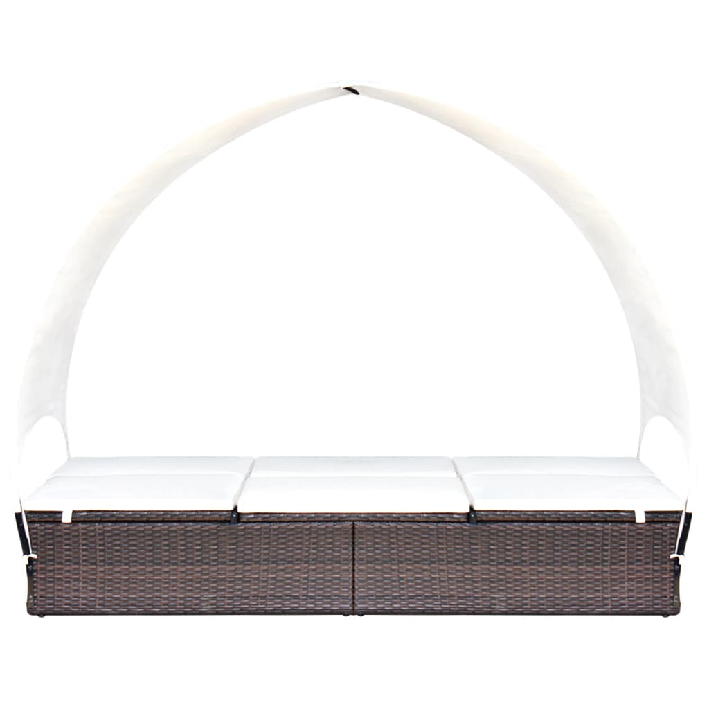 Doppel-Sonnenliege mit Sonnendach Poly Rattan Braun