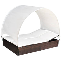Thumbnail for Doppel-Sonnenliege mit Sonnendach Poly Rattan Braun