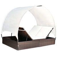 Thumbnail for Doppel-Sonnenliege mit Sonnendach Poly Rattan Braun
