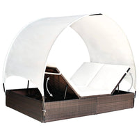 Thumbnail for Doppel-Sonnenliege mit Sonnendach Poly Rattan Braun