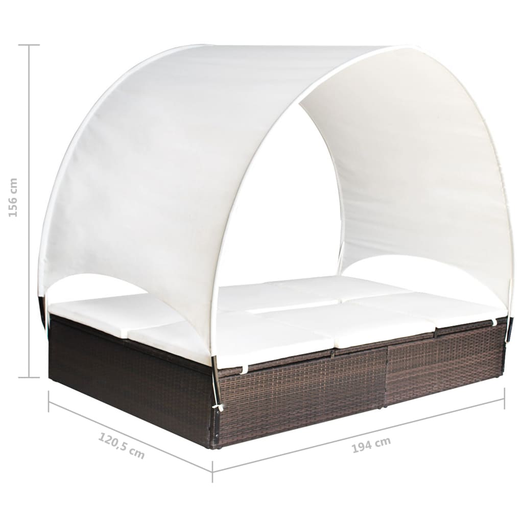 Doppel-Sonnenliege mit Sonnendach Poly Rattan Braun