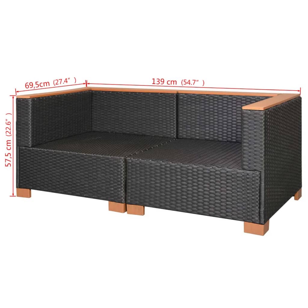 Gartensofa Poly Rattan Schwarz