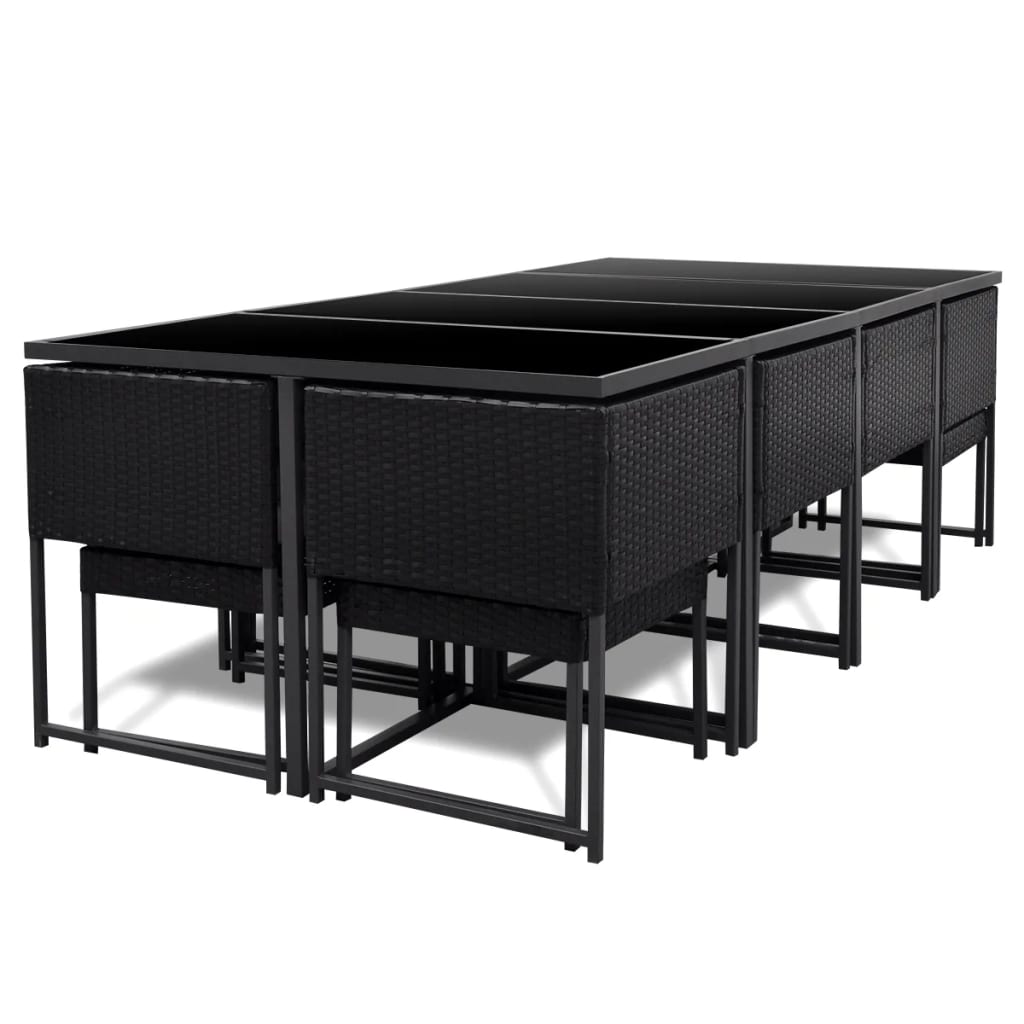 13-tlg. Garten-Essgruppe mit Auflagen Poly Rattan Schwarz