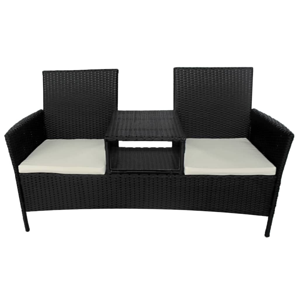 2-Sitzer-Gartensofa mit Teetisch Poly Rattan Schwarz