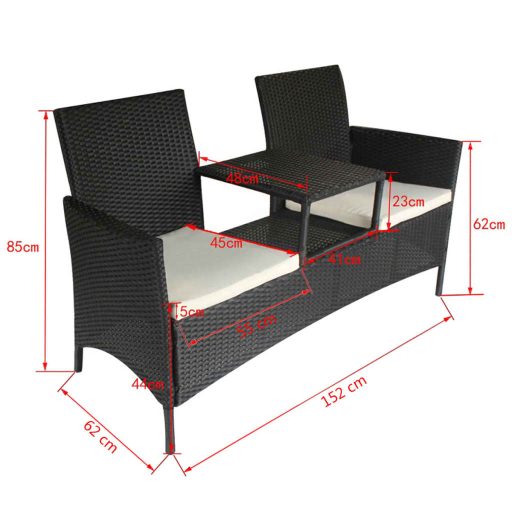 2-Sitzer-Gartensofa mit Teetisch Poly Rattan Schwarz