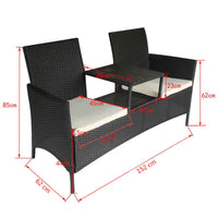 Thumbnail for 2-Sitzer-Gartensofa mit Teetisch Poly Rattan Schwarz