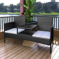Thumbnail for 2-Sitzer-Gartensofa mit Teetisch Poly Rattan Schwarz