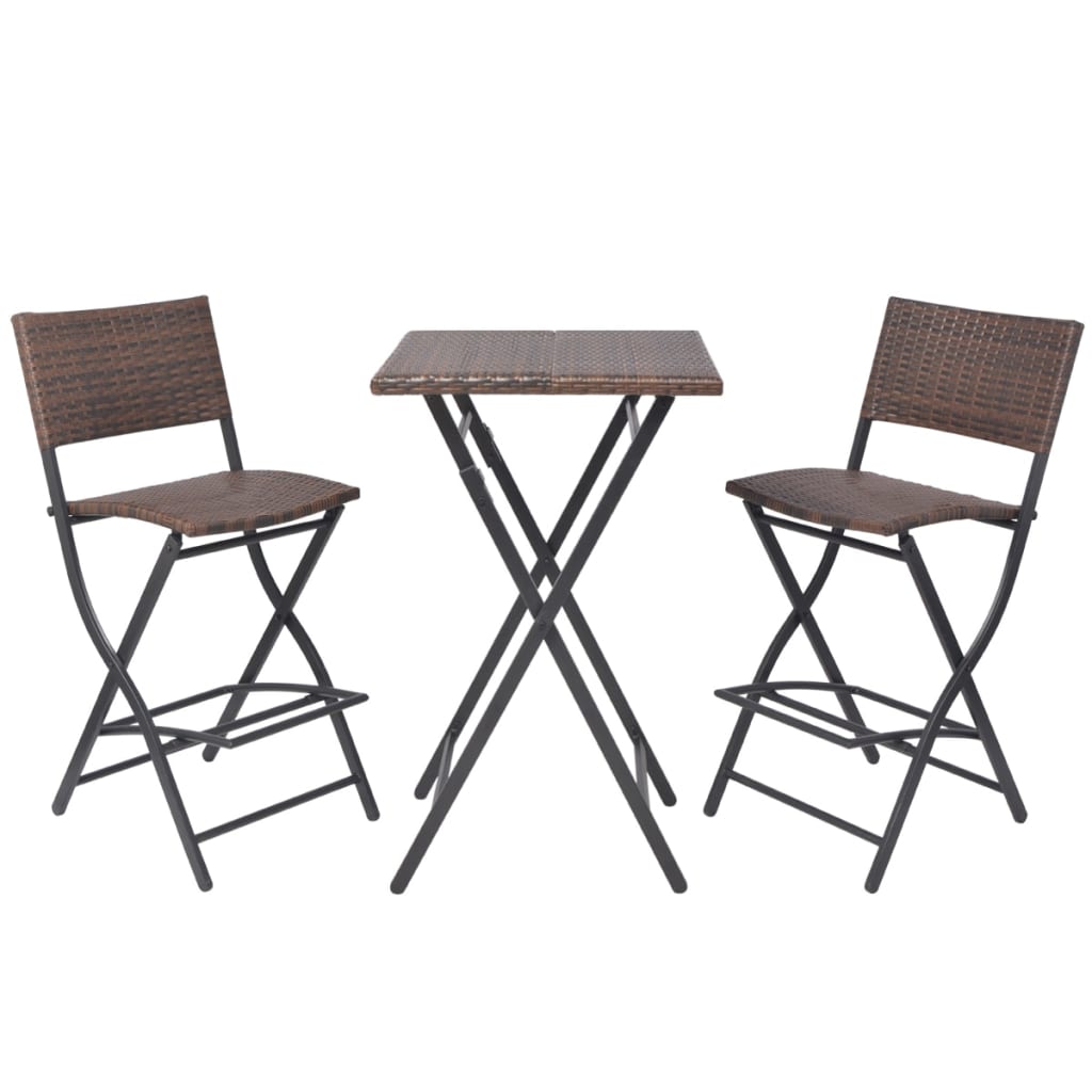 3-tlg. Bistro-Set Klappbar Stahl Poly Rattan Braun