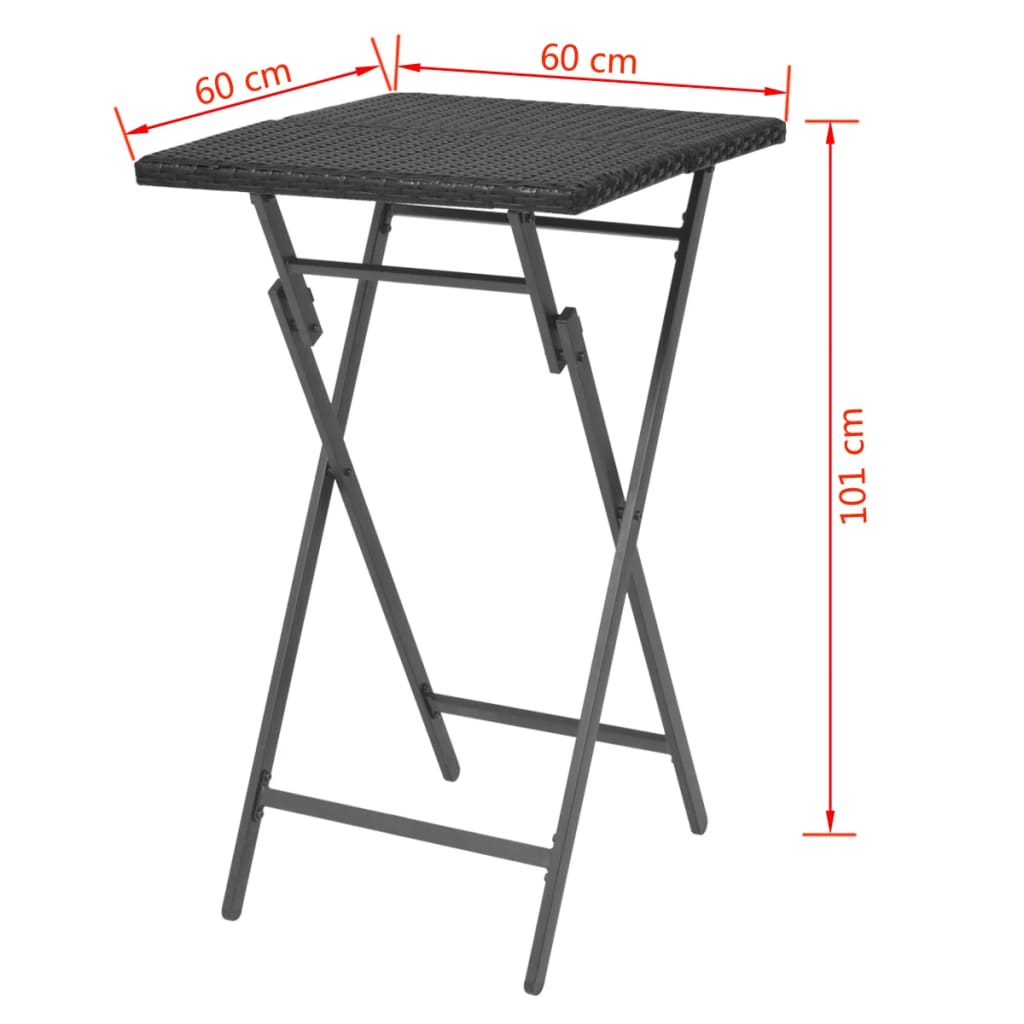 3-tlg. Bistro-Set Klappbar Stahl Poly Rattan Schwarz