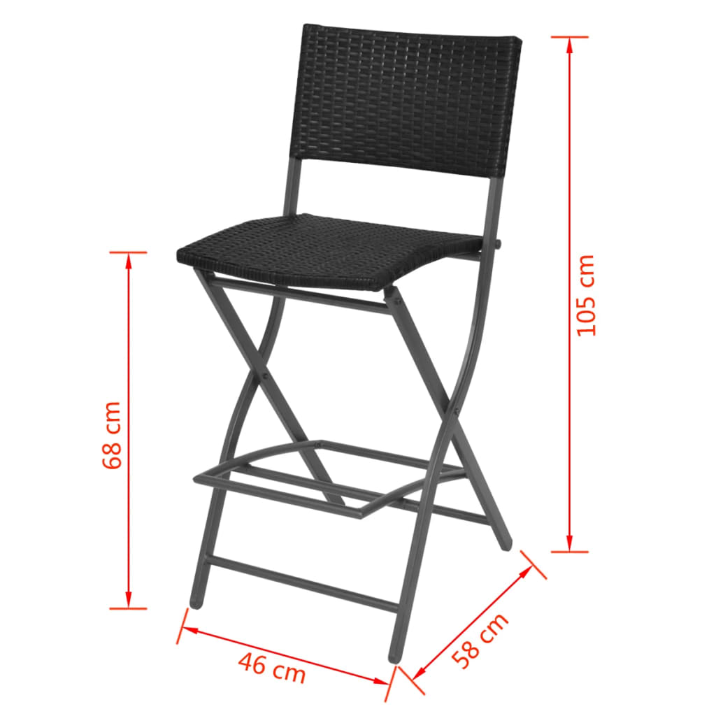 3-tlg. Bistro-Set Klappbar Stahl Poly Rattan Schwarz